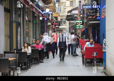 Coffee and Hookah or Tobacco Water Pipe Cafes, Beyoglu District, Istanbul, Turkey, Europe Stock Photo
