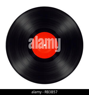 Old black vinyl record isolated with red label Stock Photo