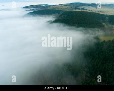 Fog in Orcines, Puy-de-Dome, Auvergne-Rhone-Alpes, France Stock Photo