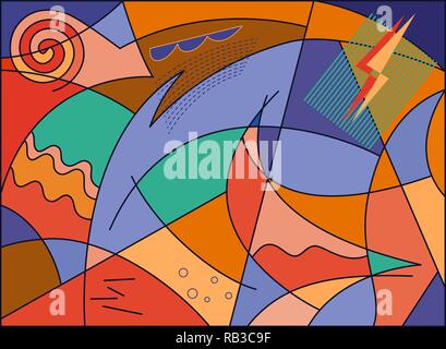 Abstract composition of the sea in the storm with the wind and rain Stock Vector