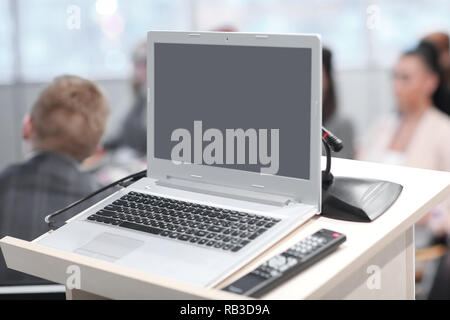 close up.open laptop with blank screen. photo with copy space Stock Photo