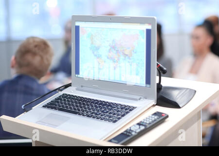 close up.open laptop with blank screen. photo with copy space Stock Photo