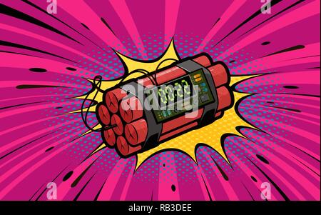 Dynamite explosion, bomb detonation. Retro pop art style. Cartoon comic vector illustration Stock Vector