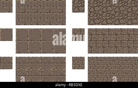 Vector pixel art seamless ancient stone texture. brick wall pattern. Retro 8-bit game element. Stock Vector