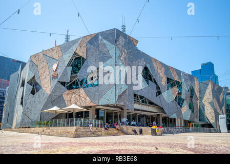 Melbourne, Australia - January 1, 2019: Australian Centre for the Moving Image at Federation Square, an Australia's national museum of film, video gam Stock Photo