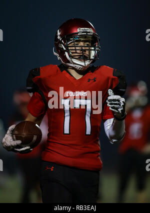 Football action with Shasta vs. Foothill High School in Palo Cedro, California. Stock Photo