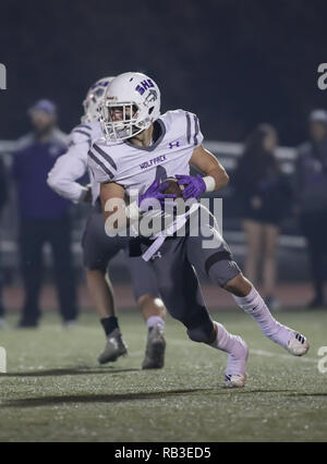 Football action with Shasta vs. Foothill High School in Palo Cedro, California. Stock Photo