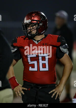 Football action with Shasta vs. Foothill High School in Palo Cedro, California. Stock Photo