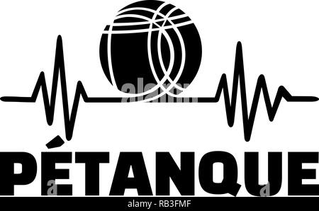 Heartbeat pulse line with petanque and boule ball Stock Vector