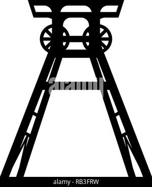 Black and white coal mine headframe silhouette vector. Industrial ...