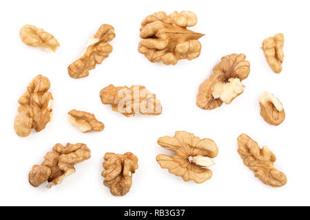 peelled Walnuts isolated on white background. Top view. Flat lay Stock Photo