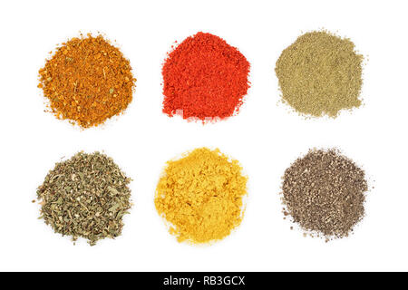 mix of spices isolated on a white background. Top view. Flat lay. Set or collection Stock Photo