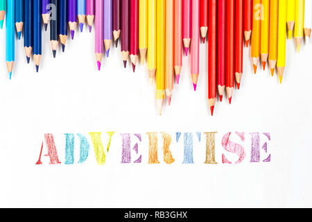 Advertise drawing by colour pencils Stock Photo