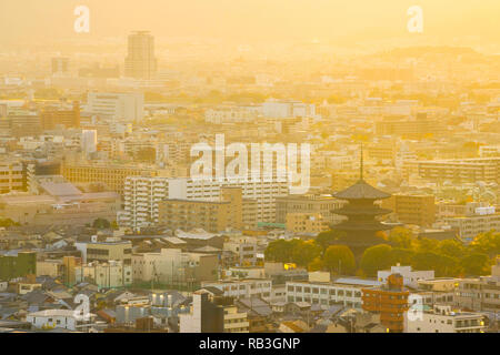 View of the Pagoda at Toji Temple from Kyoto tower. Stock Photo