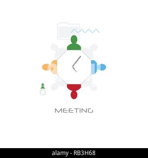 businesspeople sitting around desk top view teamwork brainstorming business meeting concept flat style isolated Stock Vector