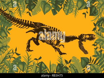 Ancient dinosaur skeleton fossil. Vector flat cartoon illustration Stock Vector