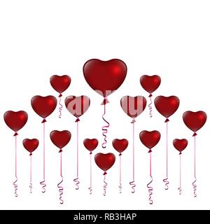 Valentines Day red balloons on white background, cute romantic backdrop for web and print vector illustration.  Greeting card template, wedding invita Stock Vector