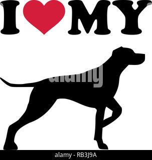I love my german shorthaired pointer with red heart and silhouette Stock Vector