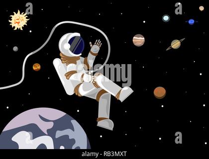 Flat style astronaut in open space in the solar system Stock Vector ...