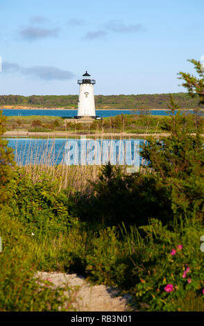 Edgartown lighthouse on a warm summer day on the island of Martha’s Vineyard, a favorite tourist attraction. Stock Photo