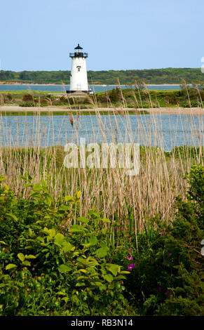 Edgartown Harbor lighthouse is a favorite tourist attraction on the island of Martha’s Vineyard during the summer season in Massachusetts. Stock Photo