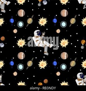 Flat style astronaut in open space in the solar system Stock Vector ...