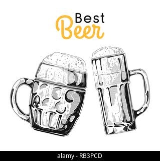 Two glasses with beer on a white background. Vector illustration in sketch style. Stock Vector