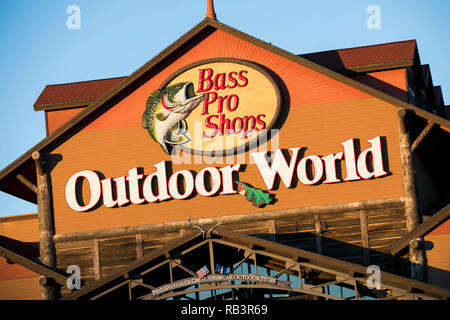 A logo sign outside of a Bass Pro Shops Outdoor World retail store in Harrisburg, Pennsylvania, on December 29, 2018. Stock Photo