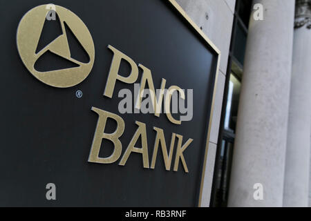 A logo sign outside of a facility occupied by PNC Bank in Wilkes-Barre, Pennsylvania, on December 29, 2018. Stock Photo