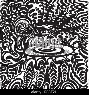 Illustration of dolphins on psychedelic background. T-shirt print idea. Stock Vector
