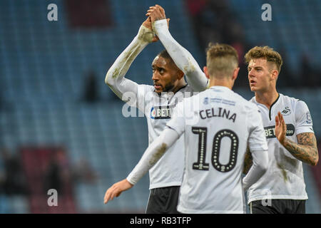 5th January 2019, Villa Park, Birmingham, England ; The Emirates FA Cup, 3rd Round, Aston Villa vs Swansea City : Swansea celebrate after the final whistle  Credit: Gareth Dalley/News Images  English Football League images are subject to DataCo Licence Stock Photo