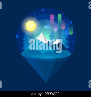 Arctic Northern lights . Nature. Vector illustration on dark background Stock Vector