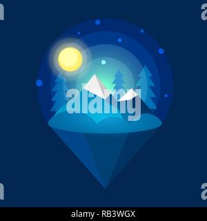 Arctic Northern lights . Nature background. Vector illustration on dark background Stock Vector