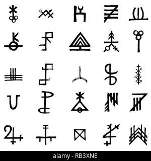 Set of alchemical symbols isolated on white background. Hand drawn and written elements for signs design. Inspiration by mystical, esoteric, occult th Stock Vector