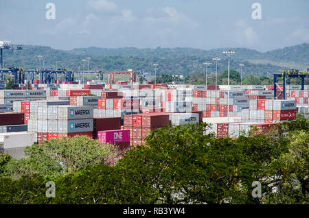 Containers at the yard of Port of Balboa Container Terminal Stock Photo
