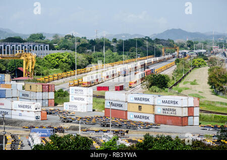 Panama Canal Railway Company terminal at the Pacific entrance of the Panama Canal, adjacent to Balboa Port. Stock Photo