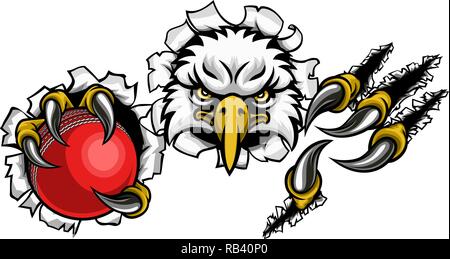 Eagle Cricket Cartoon Mascot Ripping Background Stock Vector