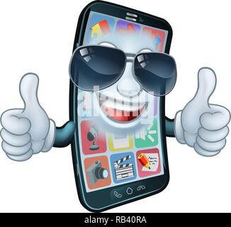 Mobile Phone Cool Shades Thumbs Up Cartoon Mascot Stock Vector