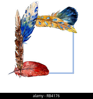Watercolor bird feather wreath from wing. Feather for background ...