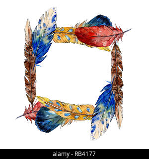 Watercolor bird feather wreath from wing. Feather for background ...