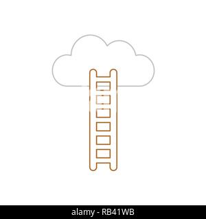 Vector illustration icon concept of cloud and wooden ladder. Color outlines. Stock Vector