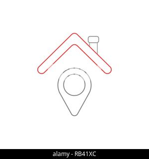 Vector illustration icon concept of map pointer under house roof. Color outlines. Stock Vector