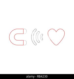 Vector illustration icon concept of magnet attracting heart. Color outlines. Stock Vector