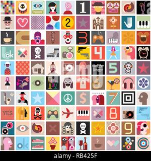 Art Collage of one hundred diversity images. Vector illustration. Can be used as seamless background. Stock Vector