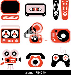 Electronic devices flat vector icons isolated on a white background. Stock Vector