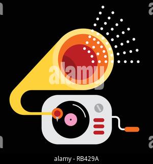 Gramophone colorful vector icon isolated on a black background. Stock Vector