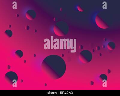 Gradient background with circles and lights. Outer space purple and pink. Bokeh effect. Vector illustration Stock Vector