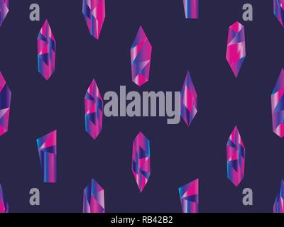 Crystals with violet gradient seamless pattern. Minerals, design elements. Vector illustration Stock Vector