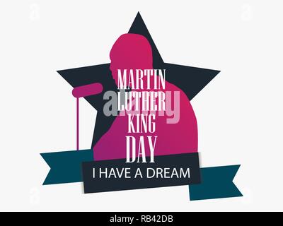 Martin Luther King day. I have a dream. Greeting card with man silhouette, star and ribbon. MLK day. Vector illustration Stock Vector