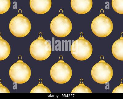 Gold christmas balls seamless pattern. Bokeh effect. Greeting card design template. Vector illustration Stock Vector